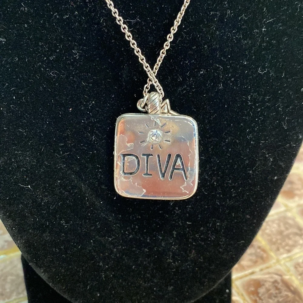 Brighton Diva Silver and Swarovski crystal inset square‎ pendant collar Necklace